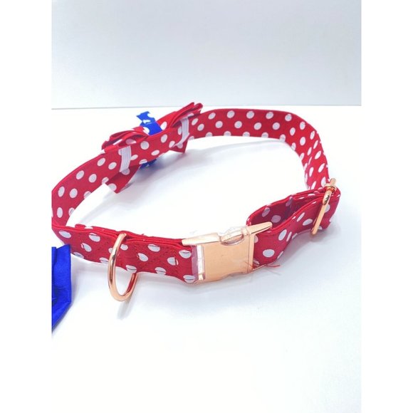 Brand New Polka Dot XL Dog Collar With Removable Bow Ties, Leash Clip Red & Blue - Picture 4 of 7